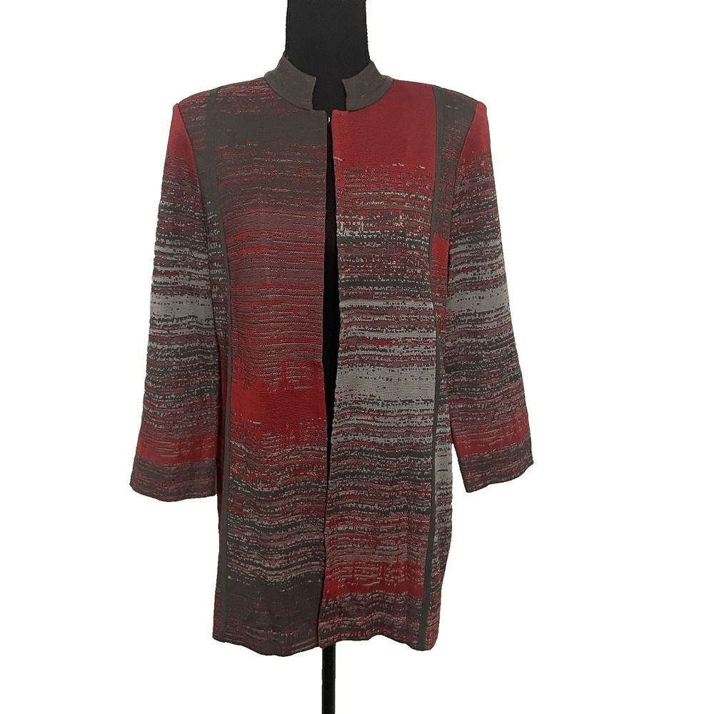 MISOOK Sz S Red/Multi Knit Jacket‎ Cardigan Career Office Work Shoulder Pads